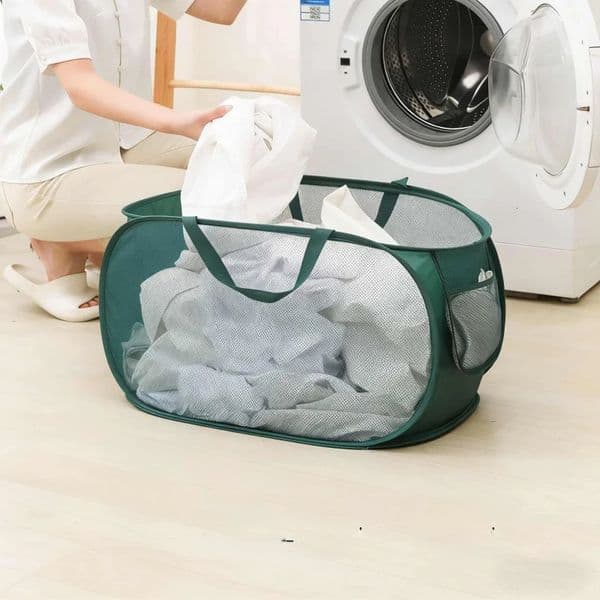 Gray Pop-up Dirty Laundry Basket Large Capacity Foldable with Handle Mesh Storage Bin for Dormitory Bathroom Travel Sturdy Laund 260509