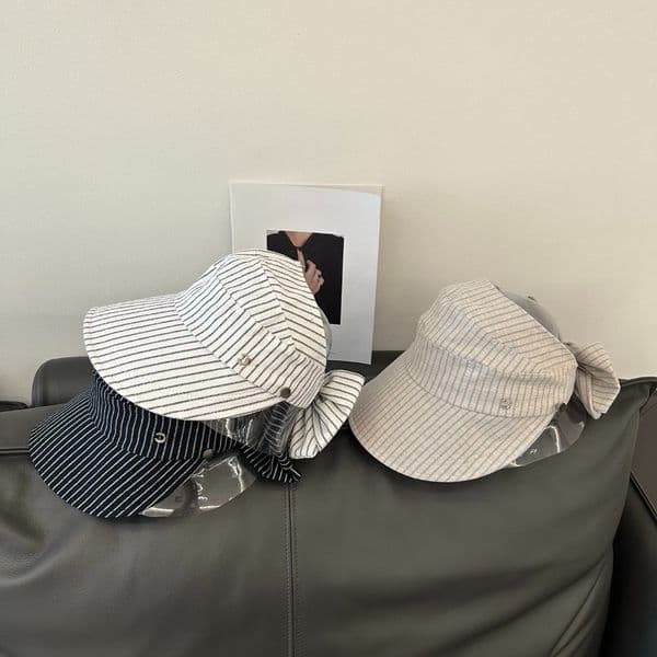 Women Striped Bowknot Sun Visor Hat Summer UV Protection No Top Baseball Cap Designer Luxury Spring Visors Luxe Beach Travel Sun Hat Outdoor