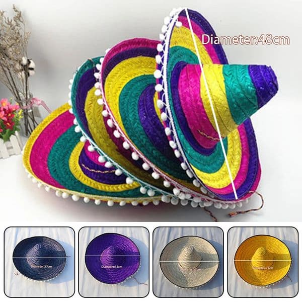 Mexican Party Hat Colorful Wide Brim Straw Hats Men Women Summer Outdoor Sun Hat Sombrero Halloween Cosplay Decorative Edges Hat 260509