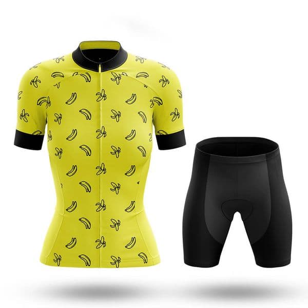 Bananas Cycling Jersey Womens Set Breathable Biking Outfit Quick-Dry Bib Bicycle Jersey with 19D Padded Shorts
