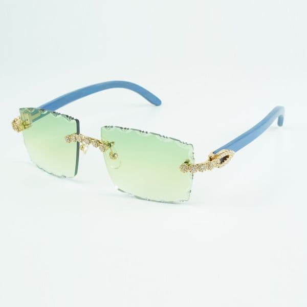 designer luxury fashion bouquet diamond beach sunglasses UV400 3524034 natural blue wood temple driving sunglasses lens engraving private customization