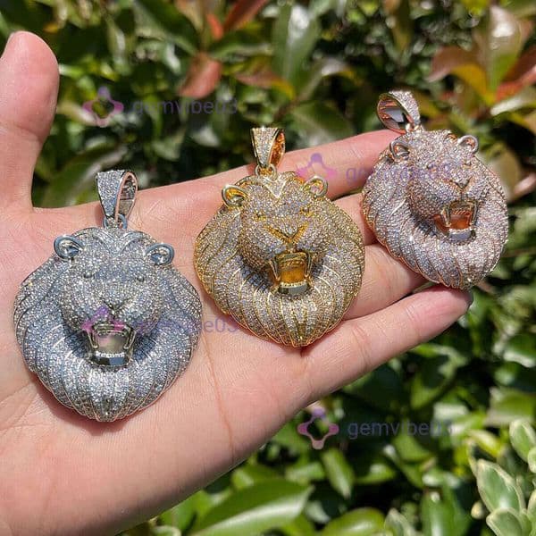 Hip Hop 3D Lion Head Pendant Cuban Necklace Exaggerated Personality Bold Full moissanite Choker Clavicle chain jewellery