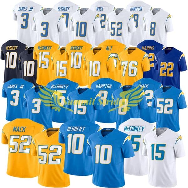 2026 New Jersey 10 Justin Herbert Ladd McConkey Omarion Hampton Derwin James Jr Stitched American Football Jersey