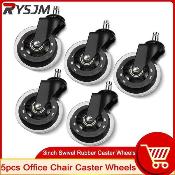 A 5PCS Swivel Rubber Office Chair Wheels 3Inch Replacement 60KG Soft Safe Rollerblade Style Caster Hardware