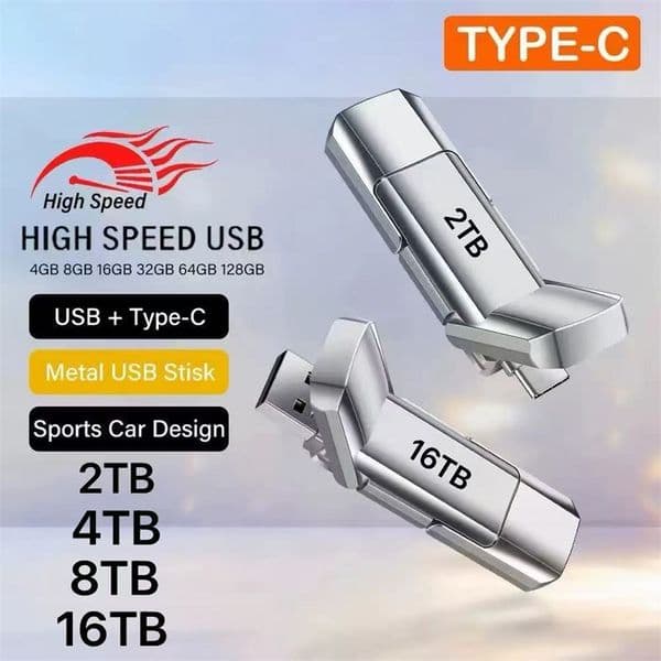 SSD solid-state USB drive with capacities of 1TB, 2TB, and 16TB for large-capacity and high-speed use, featuring Type-C dual interface, and available in 128TB version