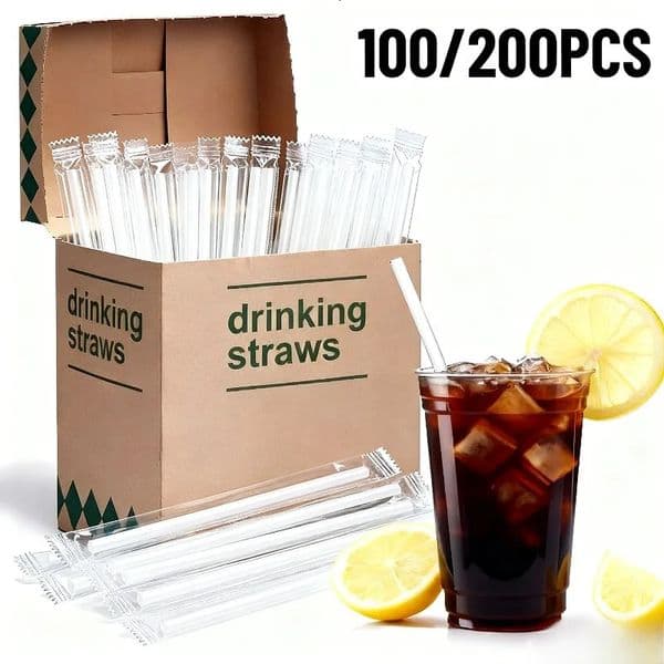 100200PCS Transparent Straws Individually Packaged Disposable Suitable Party Wedding Milk Juice Milkshake Coffee 260508
