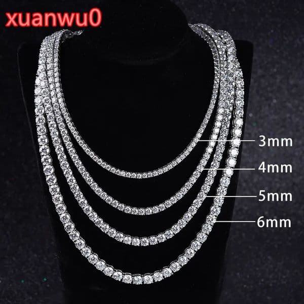 Stargem Hip Pop Bracelet Chain Moissanite Diamond Necklace 2mm-5mm 925 Sliver Tennis Chain