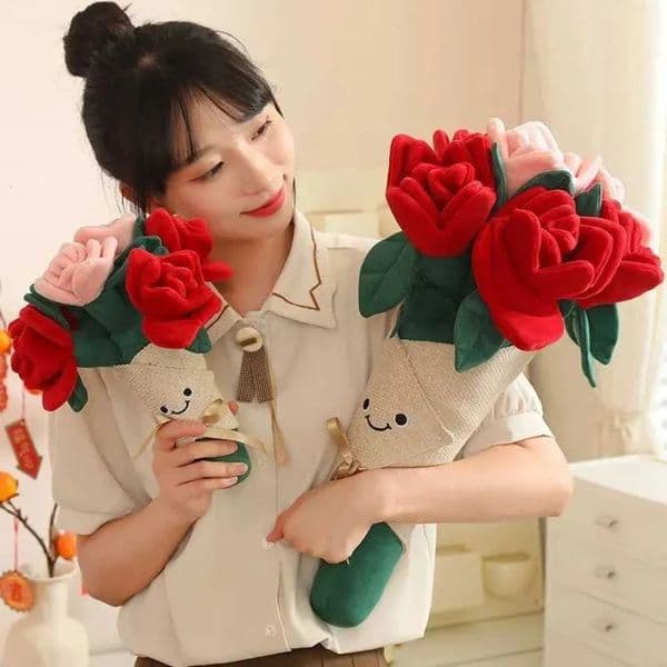 Game And stuff animal Toy Game And Toy Fun Romantic Red Rose a Plush Heart Holding d Flower Doll Creative Bouquet Home Decoration Valentines Stuff Animal Day Gift