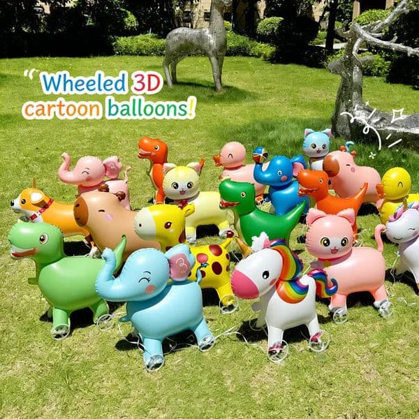 1PCS Cartoon Foil Balloon animal Stand Walking Balloon With Wheel For Kid Birthday party Decor ballons Baby Shower Accessories 260509