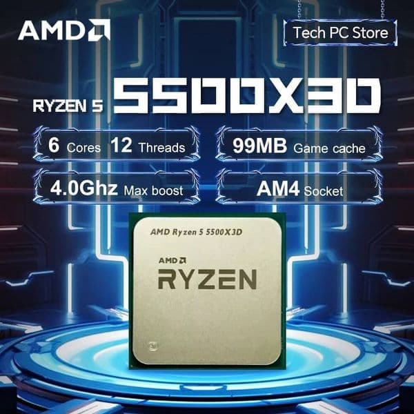 AMD Ryzen 5 5500X3D 3GHz 6-Core 12-Thread Socket AM4 R5 5500X3D NEW Gaming Processor 105W DDR4 L396M 7NM but without fan