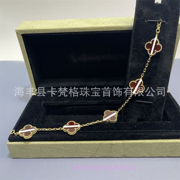 Vanlly cleeff Jewelry designer bracelet cleeefly bracelet Super Clover Five-Flower Bracelet Women Thick Rose Gold Plated Natural White Mother-of-Pearl Red Agate