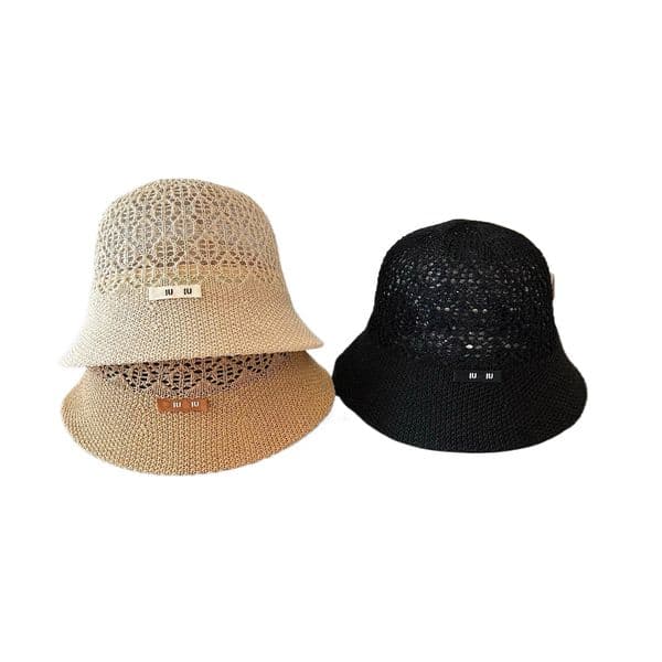 Women's Hollow Out Knit Bucket Hat Breathable Mesh Sun Hat Summer Crochet Fisherman Cap Casual UV Protection Wide Brim Hat for Daily Travel