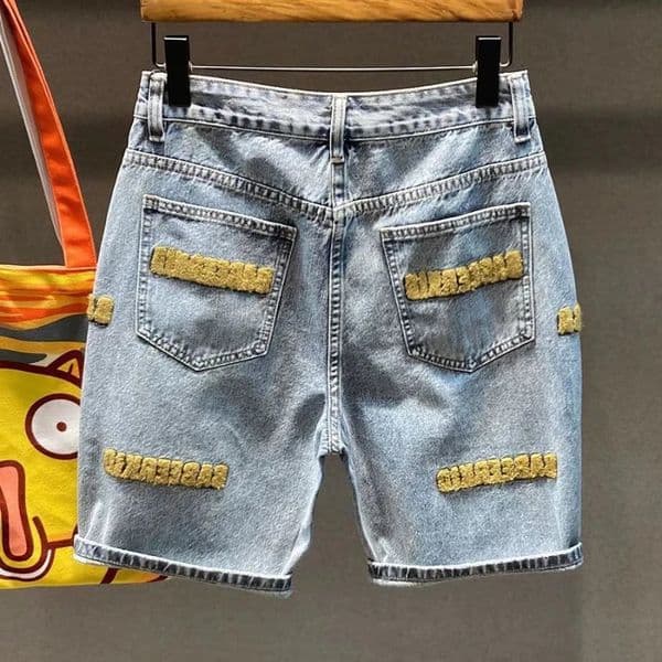 Man Denim Shorts With Text Short Jeans Pants For Men Graphic Blue Retro Harajuku Streetwear In Wide Buttons Trend Unique Xl 260509
