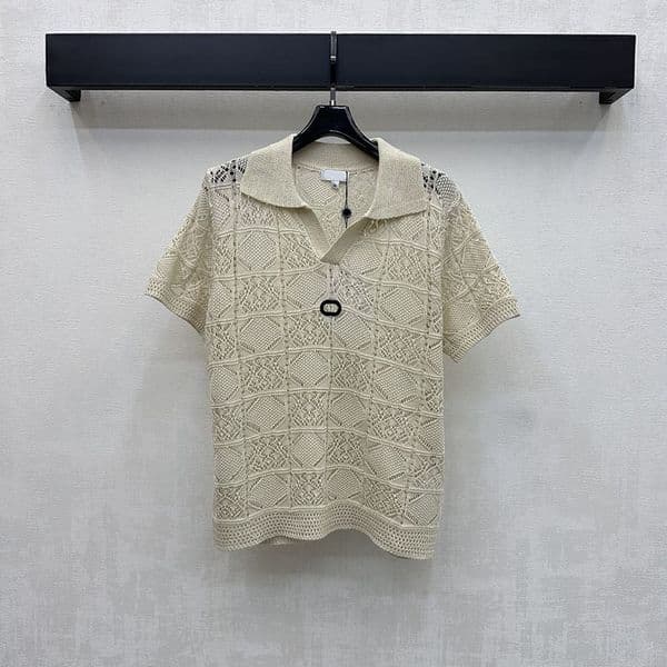 Brand Women Lapel Neck Knitwear Solid Color Hollow Out Short Sleeve Knitted Tops Summer Casual Style Versatile Pullovers