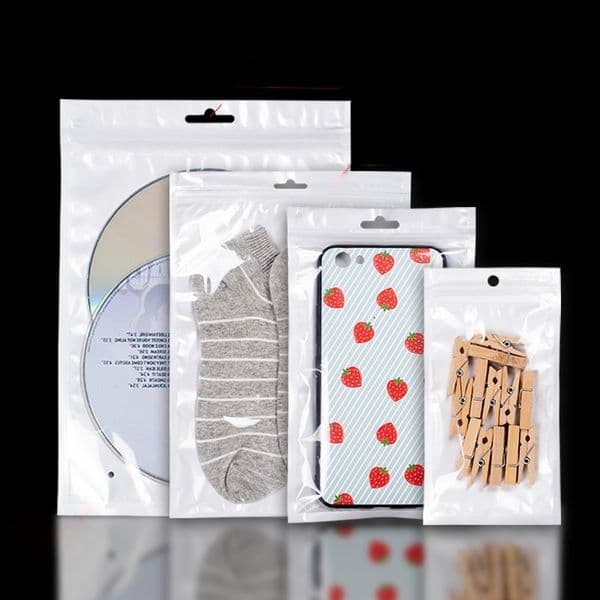 wholesale Clear white pearl Plastic Poly OPP packing zipper Zip lock Retail Packages PVC bag for Phone Case for watch band Strap