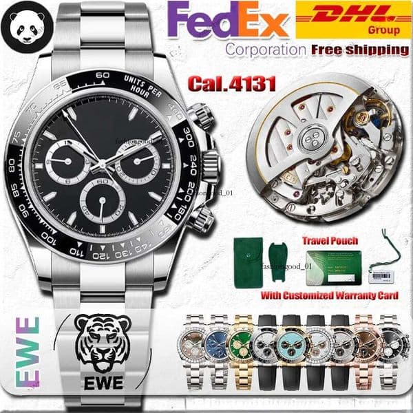 EWE Factory Luxury Men Designer Watches Panda 40MM 4131 Automatic Movement 904L Stainless Steel Ceramic Sapphire Luminous Chronograph 72H Power Reserve