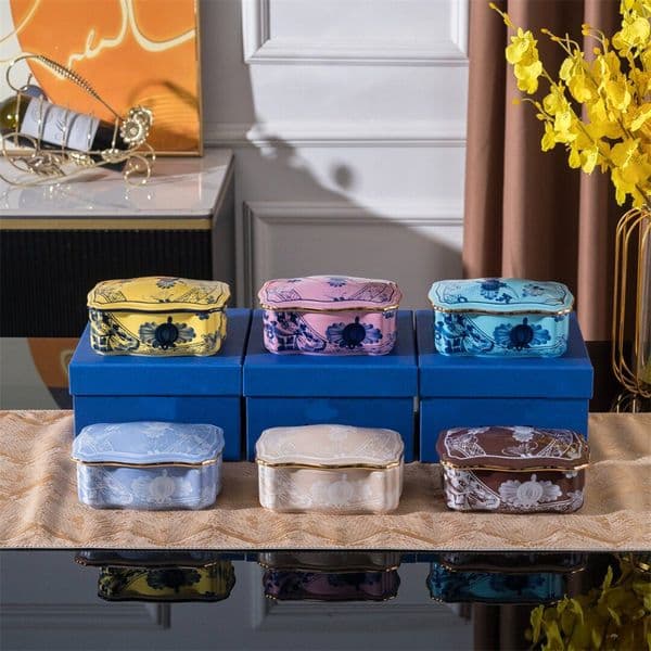 Household Ceramic Storage Box Italian Jewelry Ring Earrings with Lid Storage Box Square Round High-end Gift Holiday Gift