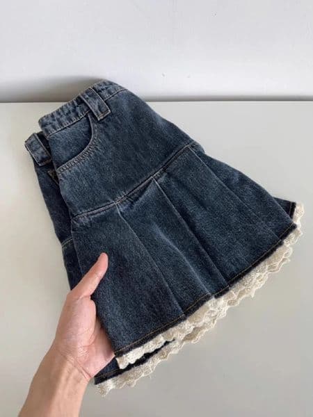 Women Blue Aline Denim Skirt Vintage Aesthetic Y2k Patchwork Lace Jean Harajuku Korean Cowboy Skirts 2000s Clothes Summer 260508