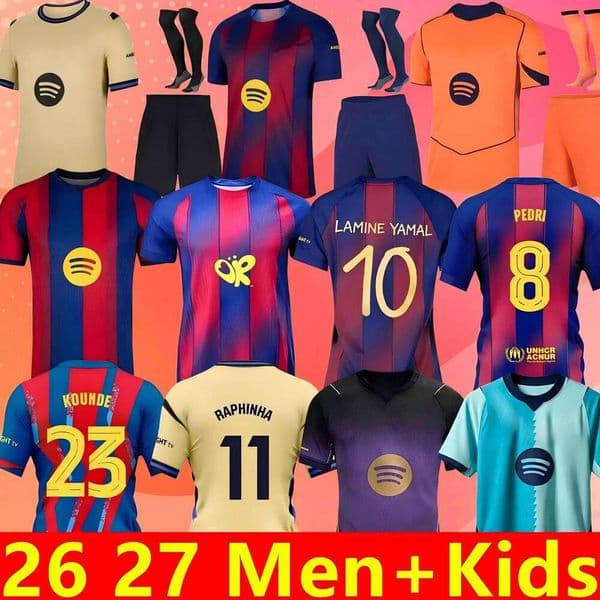 Barcelona 25 26 27 LAMINE YAMAL PEDRI GAVI Soccer Jersey RAPHINHA Camiseta De Football Shirt KOUNDE F. DE JONG FERMIN 2026 2027 OLMO BALDE CUBARSI Football Men Kids