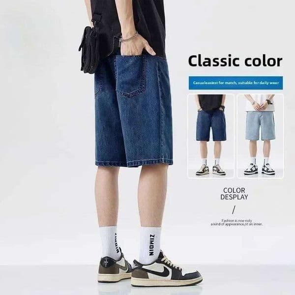 Summer Men's New Casual Jeans Shorts Loose Korean Mid High Waist Fashion Knee Lenght Denim Short Pants Male Brand Daily shorts 26Y0511