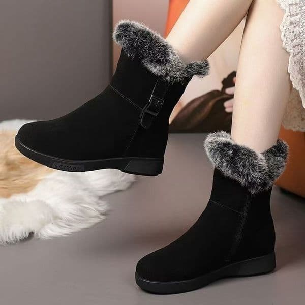 Ddmysports Cross Border Winter New Women S Round Toe Flat Thick Fur Side Zipper Snow Boots Cotton Shoes Casual Versatile Outdoor Shoes