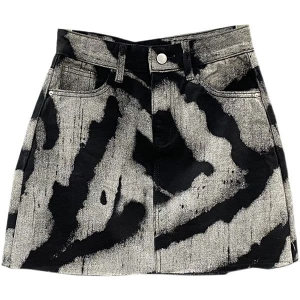 Korean Womens Denim Skirts High Waist Slim Personalized Pattern Denim Skirt with Raw Edges A-line Half Skirt 260511