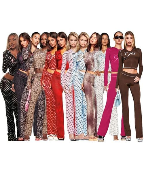 2026 New I Am outdoor Gia Pants Womens Tracksuit Designer Sports Suit Women Flared Zipup Long Sleeve Spring Top Low Waist Micro Social Outfits For 2 Piece Set U