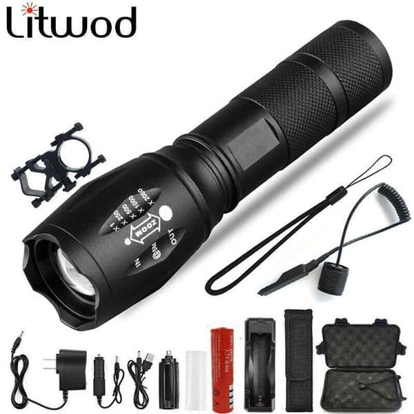 Z45 Led Flashlight Ultra Bright Waterproof Torch T6/L2/V6 zoomable 5 Modes tactiacl flashlight for hunting use 18650 battery S260509