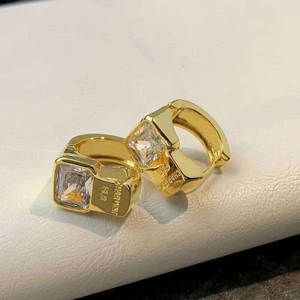 French Premium Zircon Square Gold Color Earrings Gift Anniversary Party Jewelry Fashion Chic Accessories 26Y0511