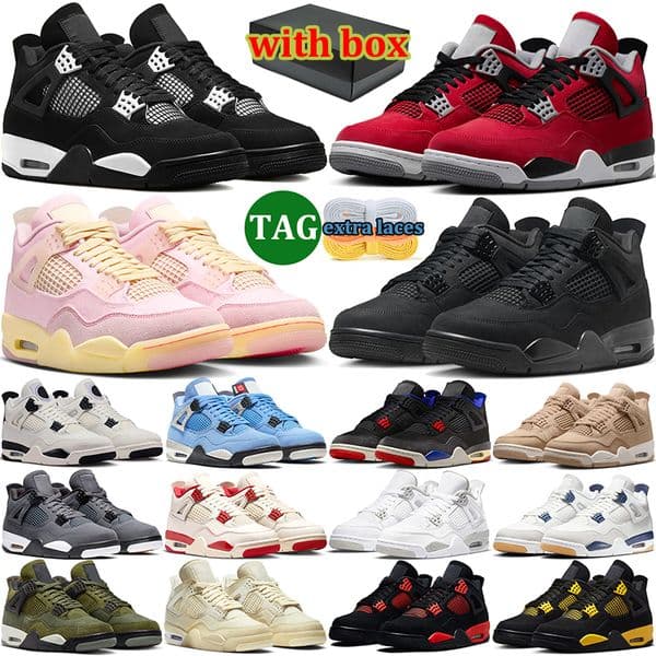 with box 4 4s men women basketball shoes designer sneakers outdoor comfort sports shoe trainers black cat Fire Red white cement thunder Iced Carmine