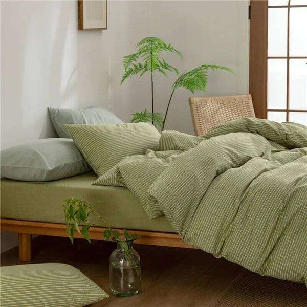 1Set Cotton Washed Four- piece set Solid Color Cover Bed Sheets Duvet Covers Homestay Bedding Home Textiles W260511