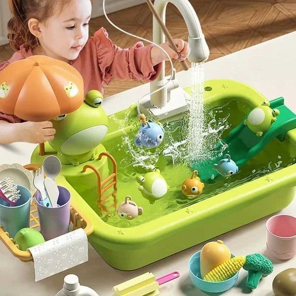 Kids Kitchen Sink Toys Electric Dishwasher Playing Toy With Running Water Pretend Play Food Fishing Toy Role Playing Girls Gift S260508