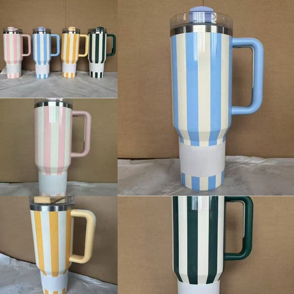 2026 Stripe Water Bottle perfume Tumbler With Handle And Straw Lid Leak Proof Travel Coffee cologne Mug Stainless Steel Insulated Fashion For Beverages BPA Free