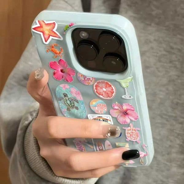 Folds Texture Soft Phone Case For iPhone 16 15 14 13 12 11 Pro Max 15 Plus Summer Ocean Flower Seahorse Turtle Print CoverJ260511
