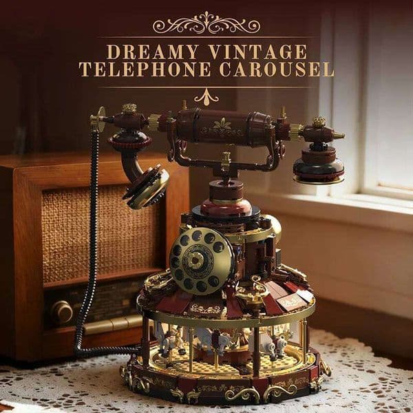 Retro Telephone MOC Building Toys Carousel Blocks Model Room Decor DIY Bricks Ornament Gifts for Kids Adult 1100+pcs With Light J260511