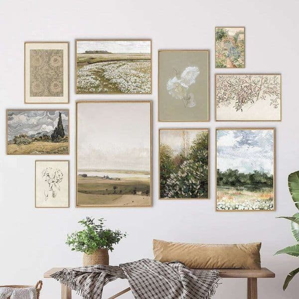 Summer Landscape Vintage Oil Painting Canvas Poster Spring Neutral Gallery Art Print Retro Green Tone Farmhouse Wall Decor 26Y0511