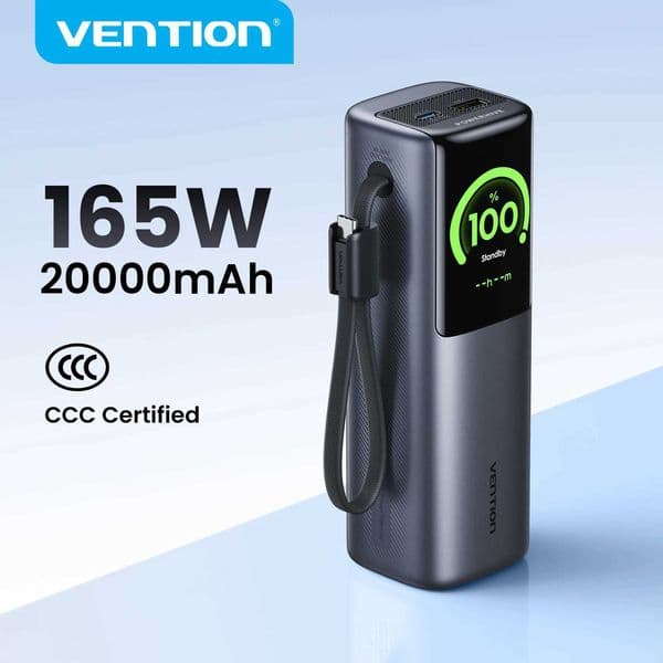 CCC CertificationVention 165W Power Bank 20000mAh PD Fast Charger for Laptop Portable 3C Powerbank for iPhone 17 Samsung S25 C260511
