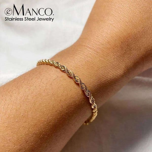 eManco Twisted Rope Chian Bracelet for Woman Hip Hop Punk 4MM Stainless Steel Gold Color Necklace Fashion Jewelry 26L0511