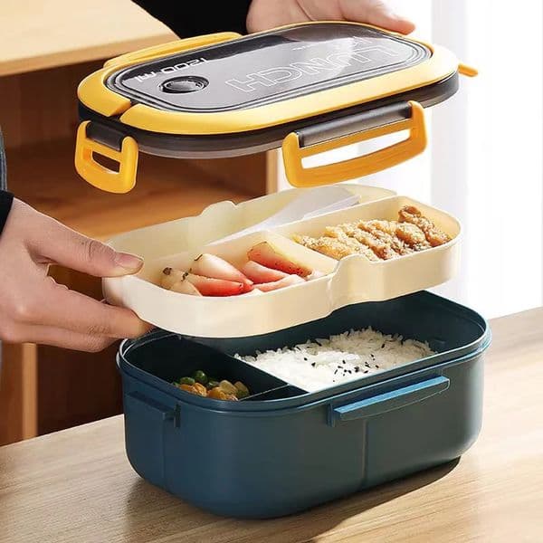 1200ML 2 Layer Bento Lunch Box With Spoon Fork Kid High Capacity Microwae Food Containers Portable Leakproof Office Camping 260511