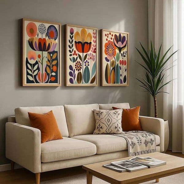 Set of 3 Scandinavian Norwegian Folk Floral Canvas Print,Noframed Nordic Art Boho Poster for Living Room Wall Decor 26Y0511