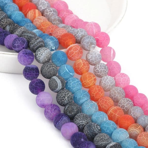 81012mm Natural Colorful Frost Cracked Agates Stone Round Loose Spacer Beads For Jewelry Making DIY Bracelet Handmade 260509