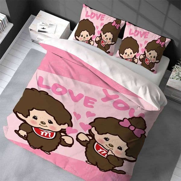 Cute M-Monchhichi-Cartoon Duvet Cover Home Style Bedding Soft Laundry Cotton Bed 3 Piece Set Student Dormitory Gift W260511