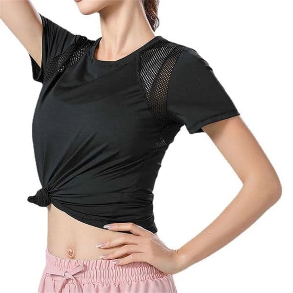 2026 Gym Clothe Set Women Short Sleeve Running Sports T-Shirts workout set Quick Dry Loose Yoga Hollow free shipping