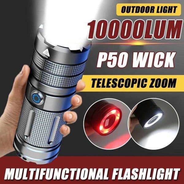 E2 Strong Light P50 LED Flashlight 9 Lighting Mode USB Rechargeable Portable Zoom Torch Lamp Outdoor Camping Emergency Lantern S260509