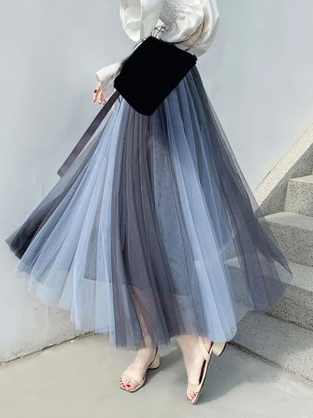 Summer Pleated Long Skirts Aline Elastic Waist Fairy Tiered Skirt Women 2 Layers Color Contrast Womens 260511