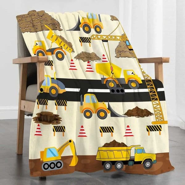 Yellow Construction Truck Blanket Cartoon Tractor Cars Flannel Throw Blankets for All Season Kids Boys Excavator Sofa Blanket C260511