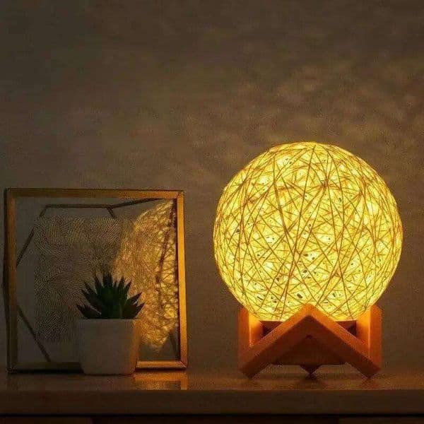 USB plug brightness adjustable pajama gift wooden frame bedside decoration bedroom rattan ball table lamp night light