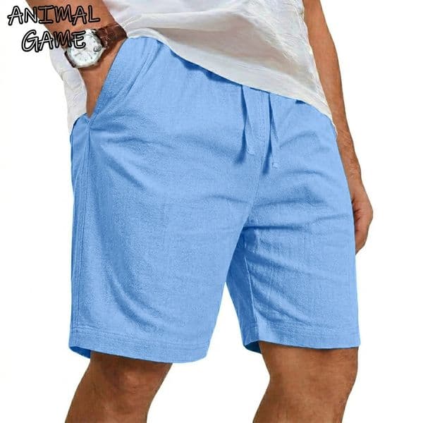 Solid Linen Short Lightweight Gym Man Casual Pants Oversize Beach Hawaiian Baggy Pants Men Jogging Cotton Large Short Homme 260508