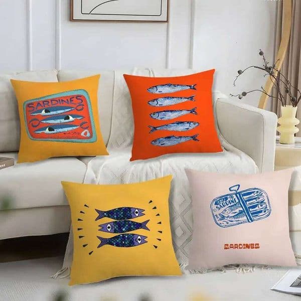 Sardines Art Case Short Plush Print Cushion Cover Square Throw Pillow Case Covers Sofa Home Decor 26Y0509