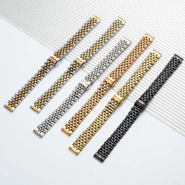 Suitable for Apple five-bead slim waist solid stainless steel metal watch strap with butterfly clasp